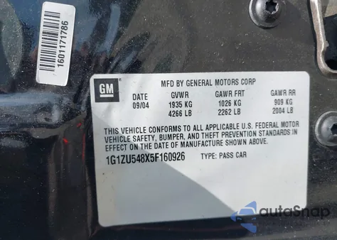 2005 Chevrolet Malibu Lt from USA, damaged, VIN 1G1ZU548X5F160926